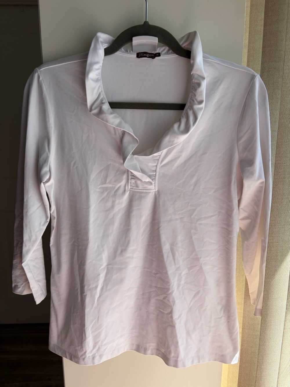 J. McLaughlin White Ruffle Collar Tunic Top